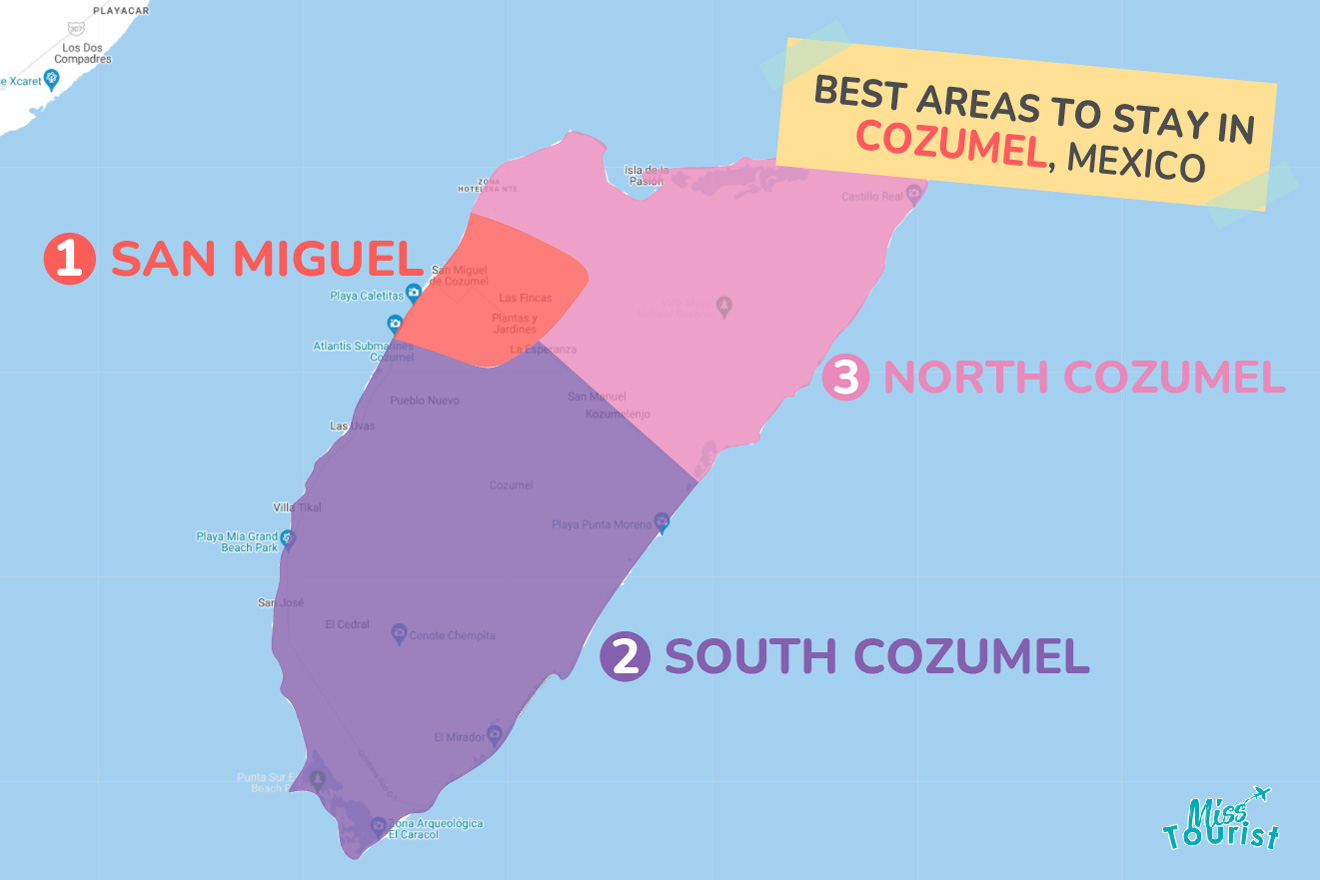 Map of best places to stay in Cozumel