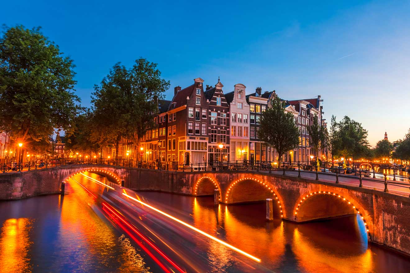 Amsterdam Canal and Light Trails