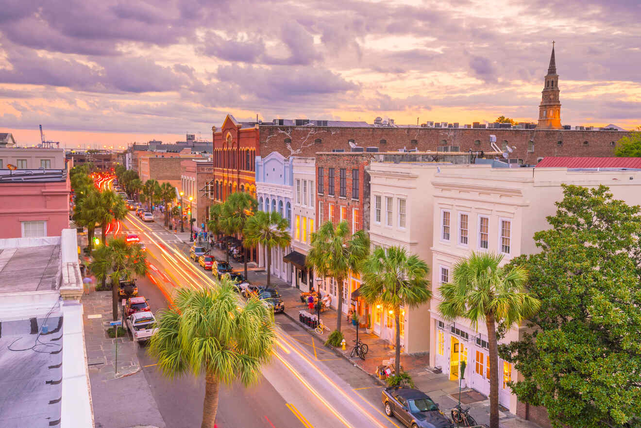 street in Savannah at sunset