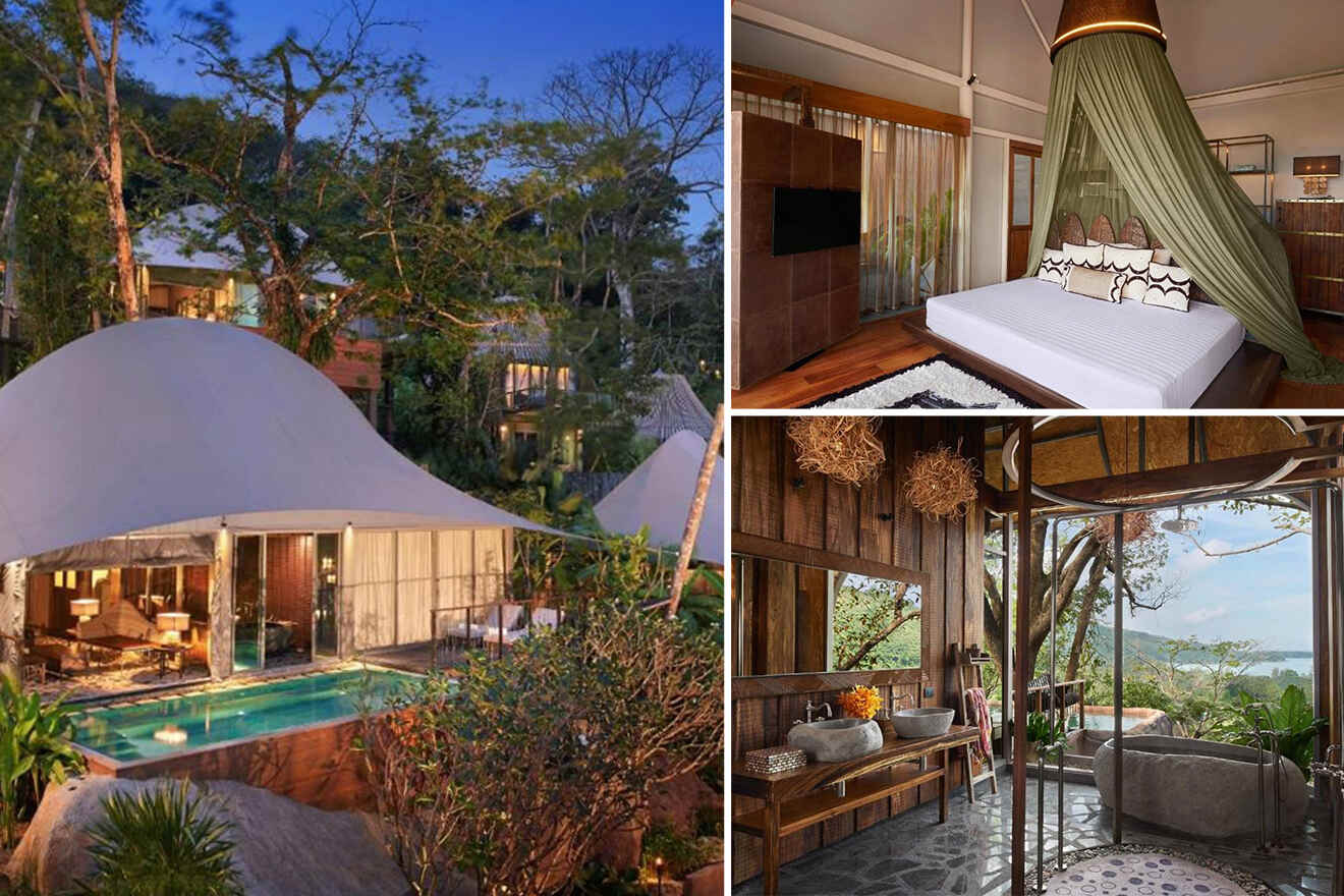 A collage of pictures of the Keemala hotel, one of the many luxury hotels in Phuket, Thailand