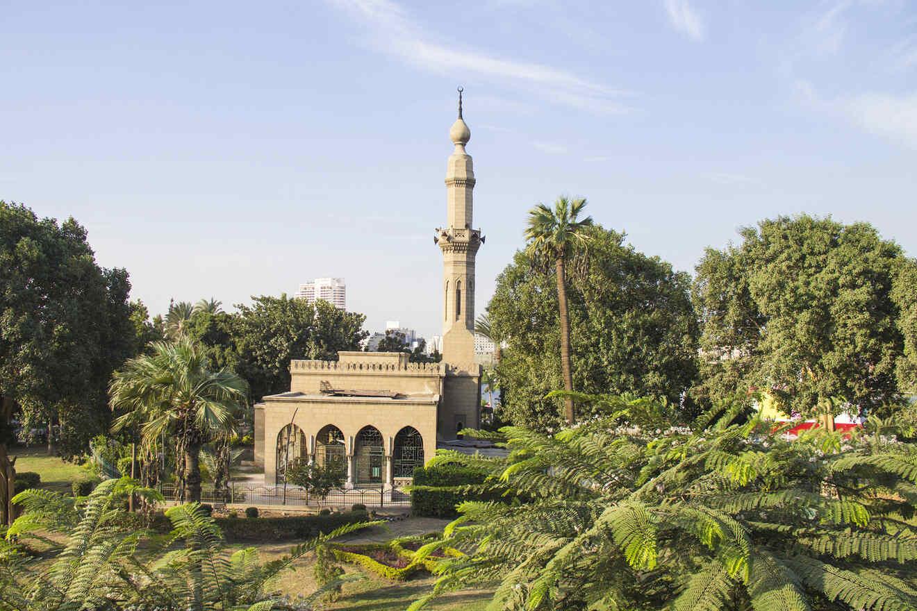 Scenic view of a historical mosque surrounded by lush greenery.