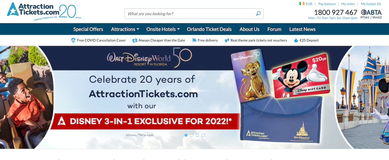 Attraction tickets homepage