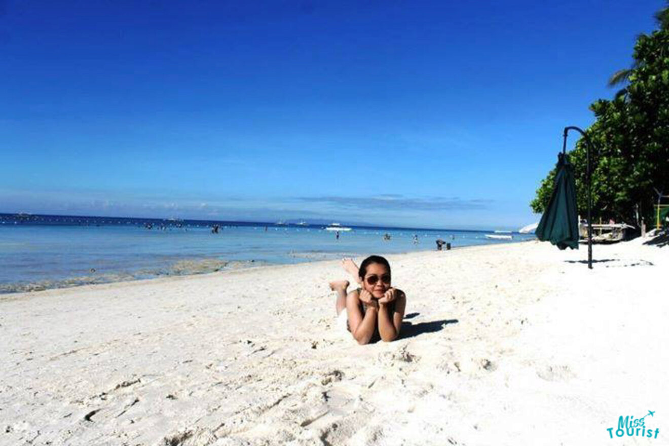 Caribbean blue water background on a white sand beach in Bohol