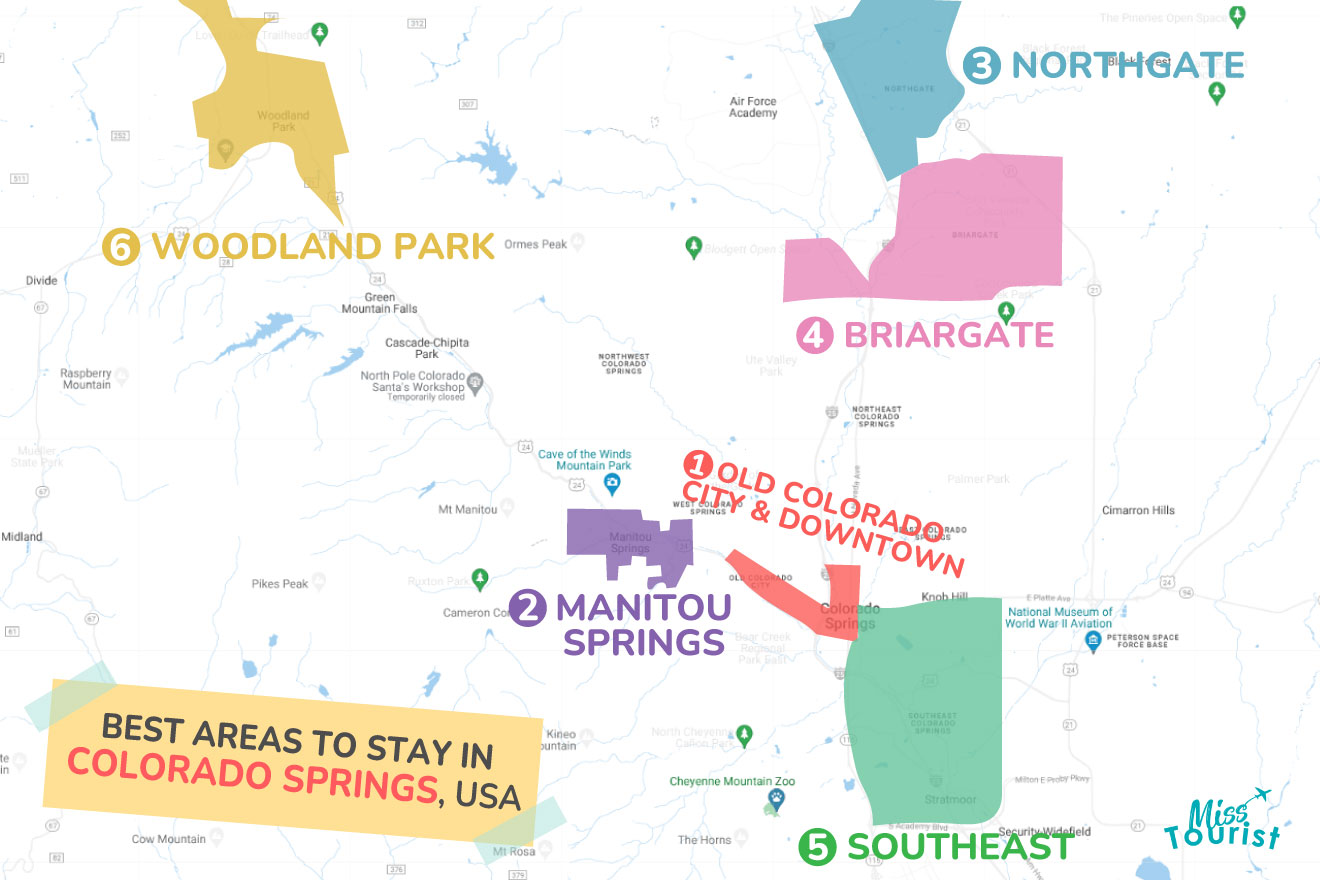 Map of best places to stay Colorado Springs