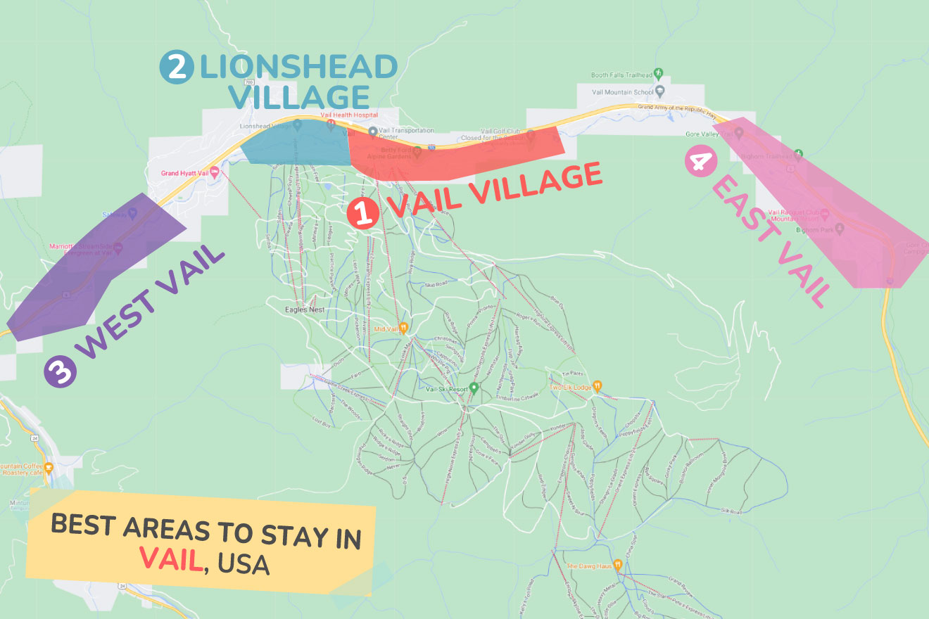 Map of best places to stay Vail