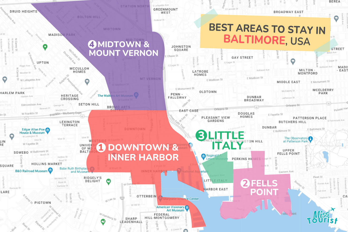 Map of best places to stay in Baltimore