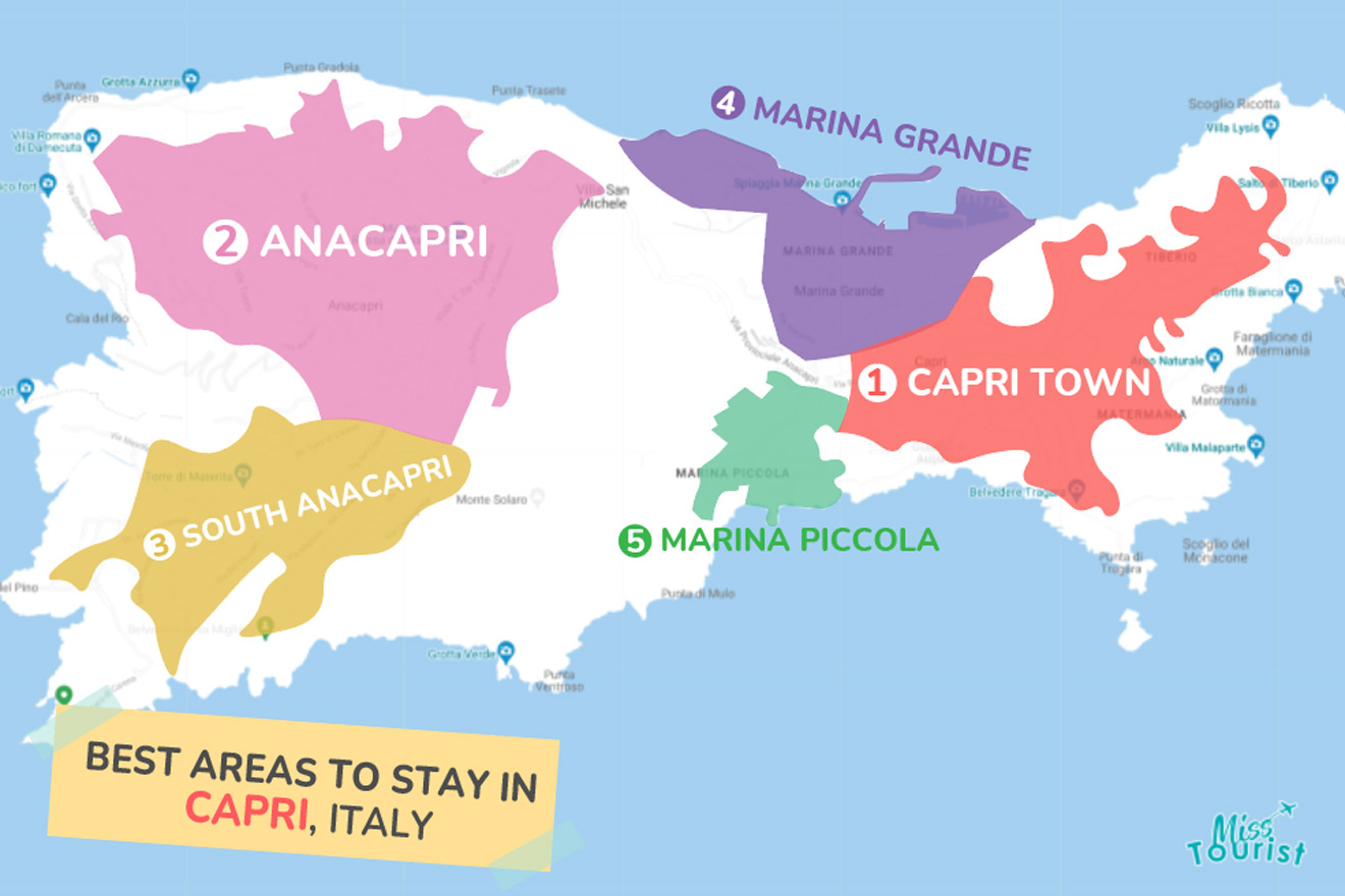 Map of best places to stay in Capri