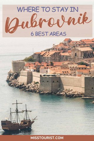 Guide cover with the title 'Where to Stay in Dubrovnik - 6 Best Areas' featuring an image of Dubrovnik's historic walls and a sailing ship