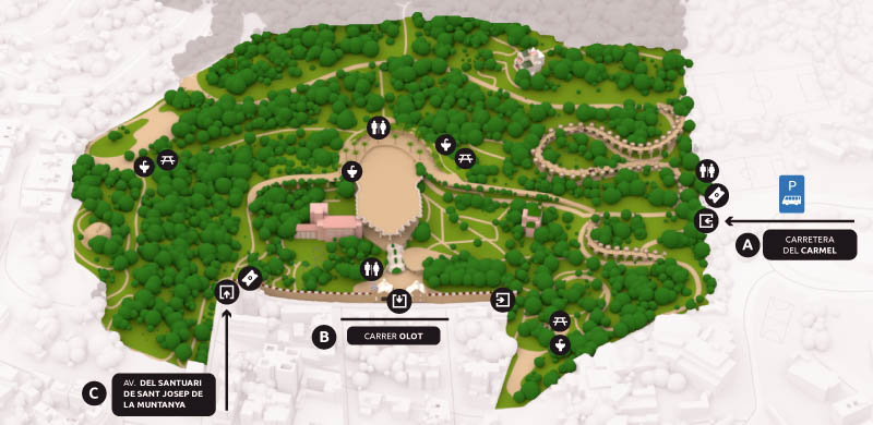 map of all the parks entrances to Park Guell