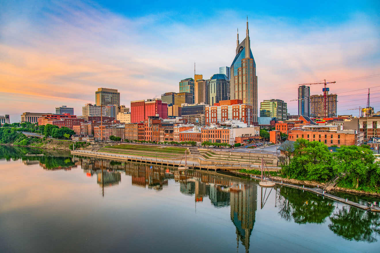 View of Nashville from the river at twilight