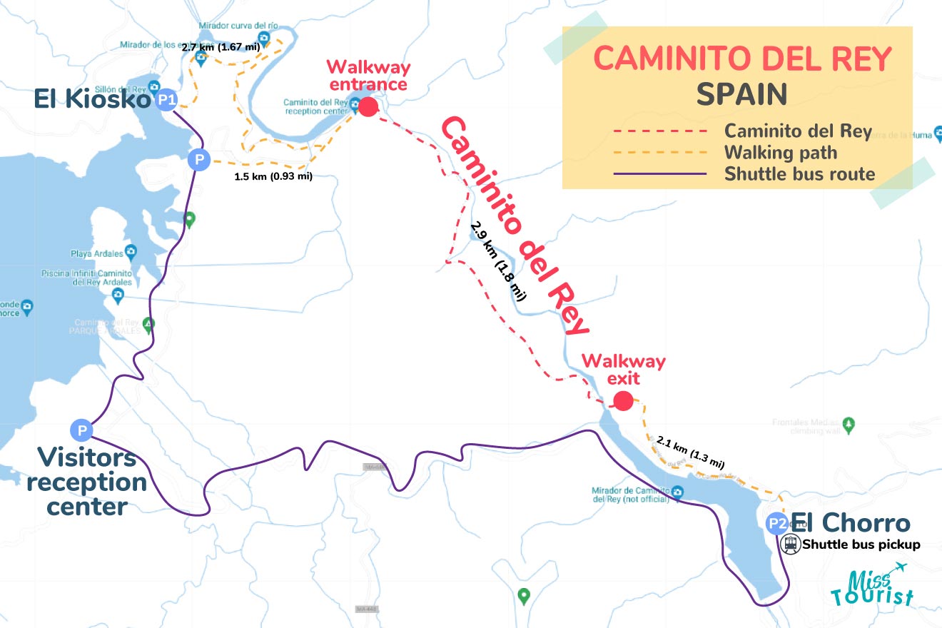 Caminito del Rey shuttle bus walking route MAP