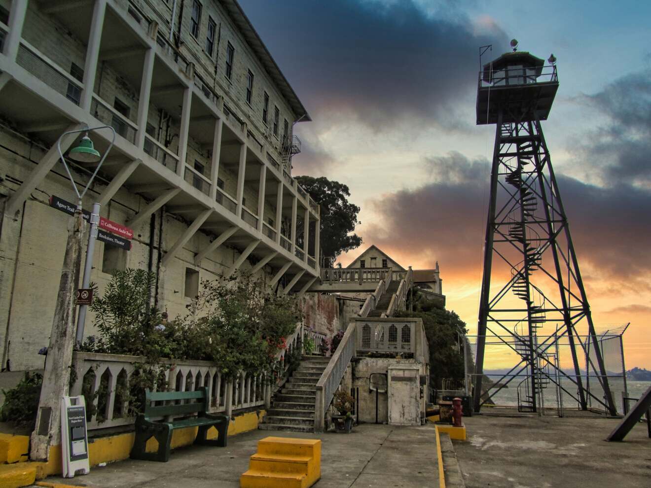 Alcatraz Island tower at sunset
