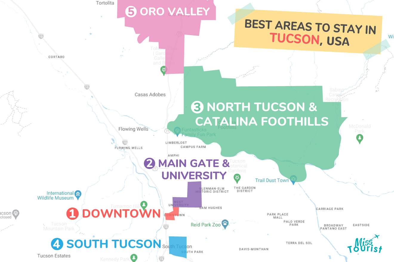 Map of best places to stay in Tucson
