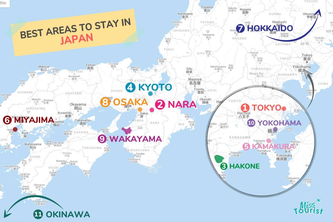 Map of best places to stay in Japan