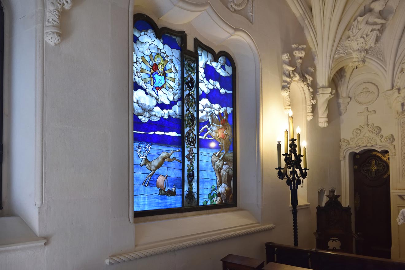 Stained glass windows inside the Chapel in Regaleira Palace