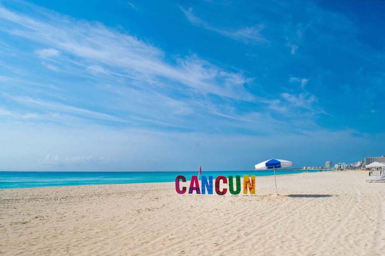 Cancun sign on a beach