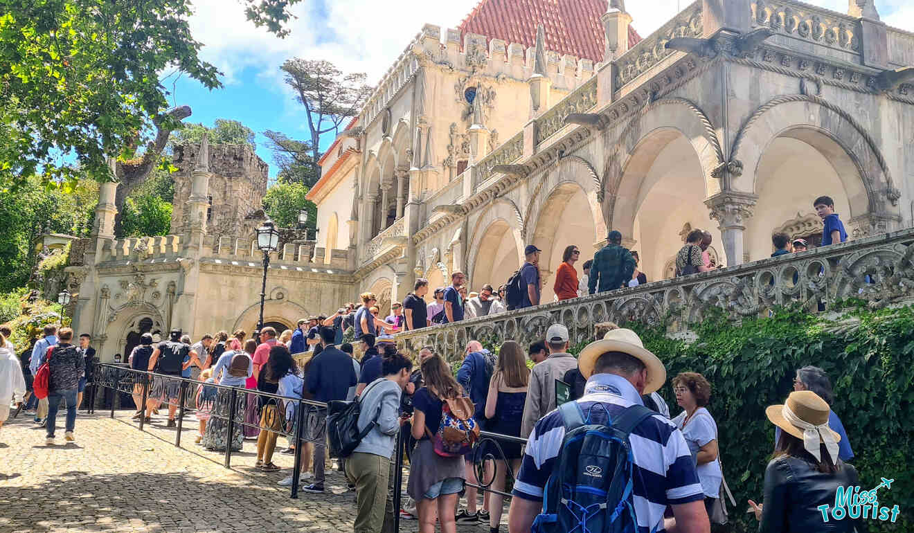 lines to enter Quinta de Regaleira palace in Sintra