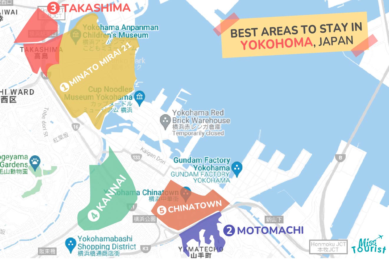Map of best places to stay Yokohama Japan 2022