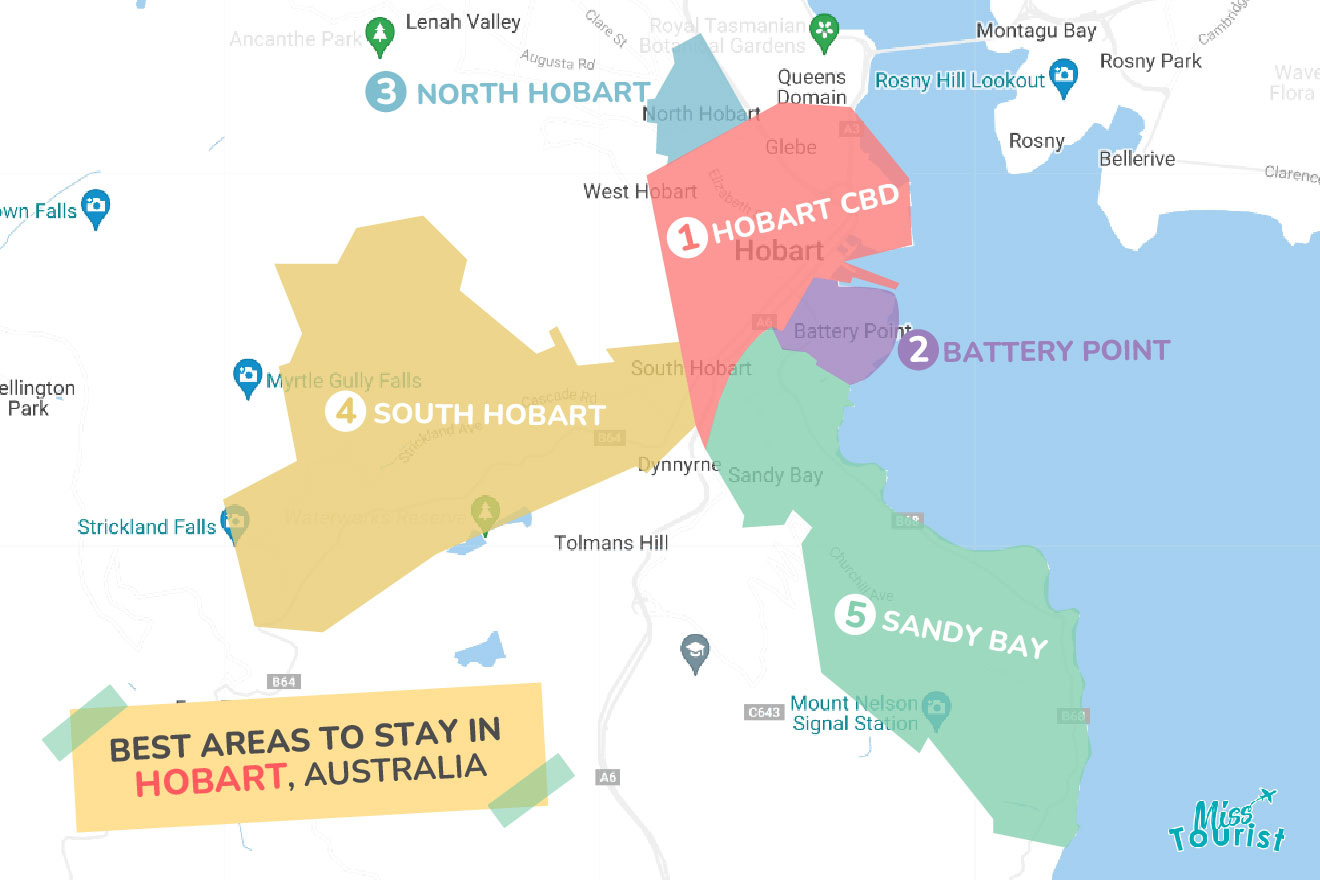 Map Best Areas to stay in Hobart 01