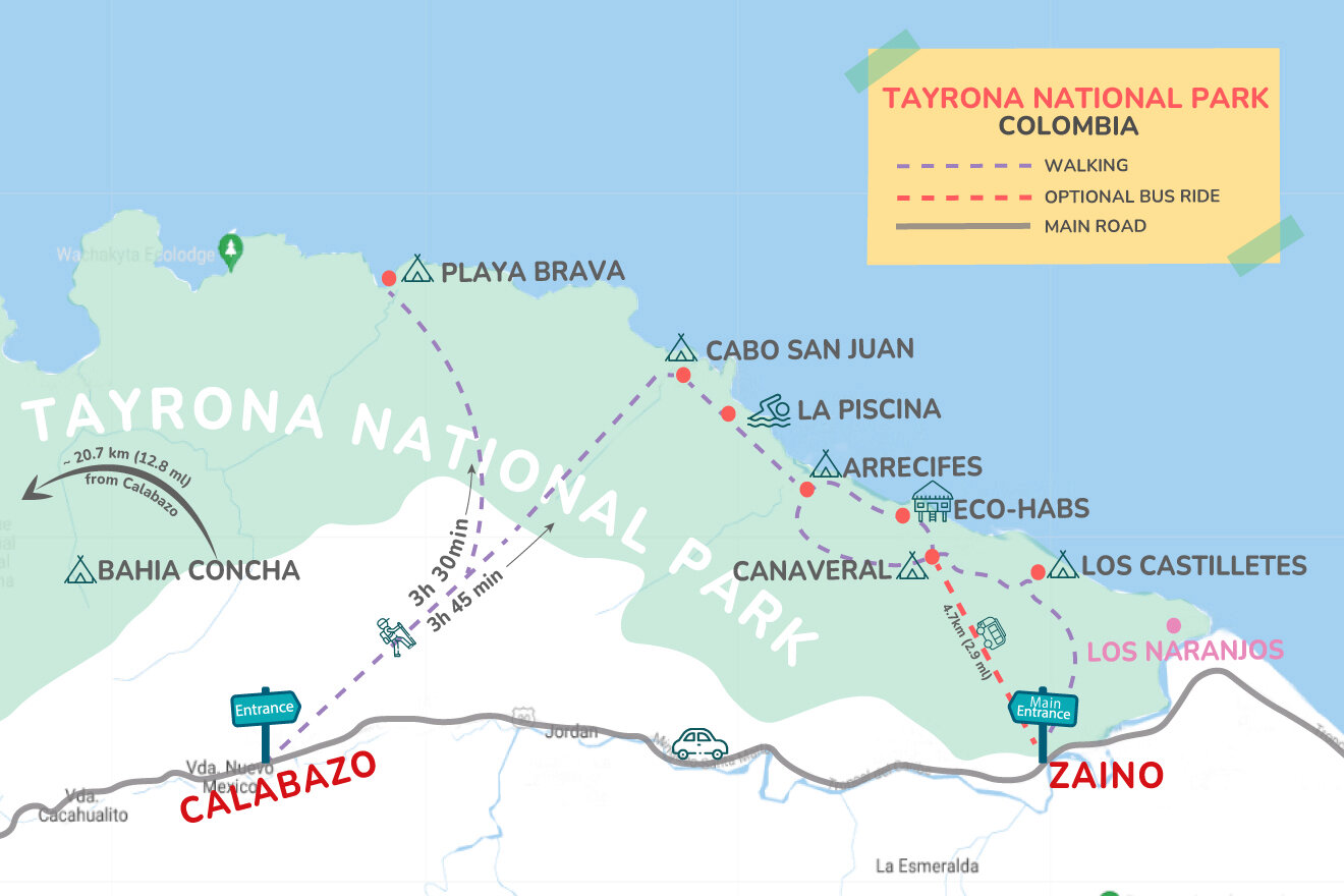 Where to stay in Tayrona NP map