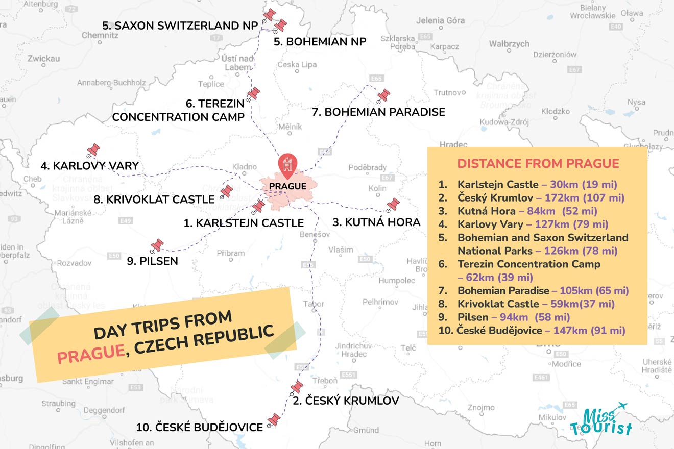 best day trips from Prague Czech Republic MAP