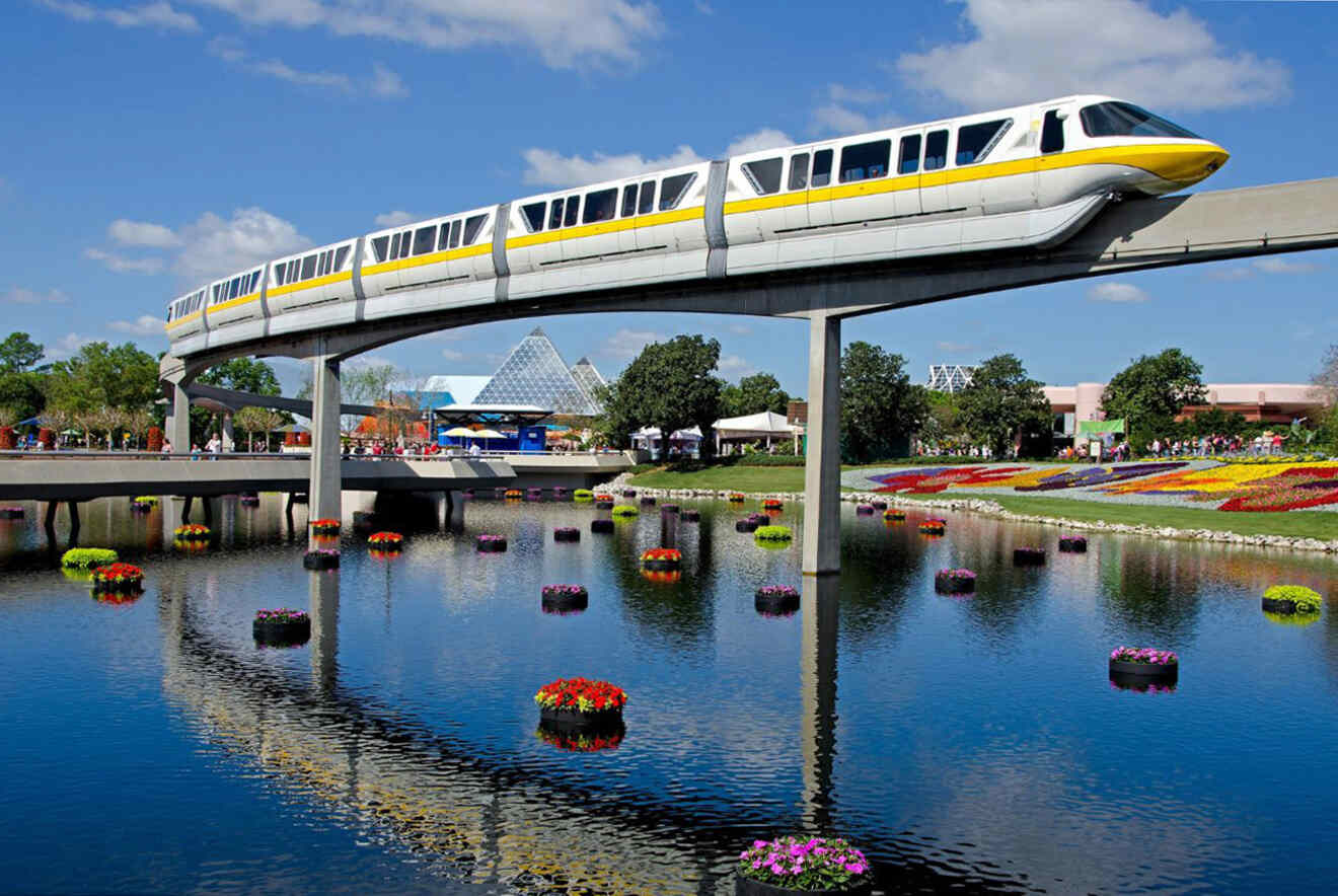 train over the water at Disney World