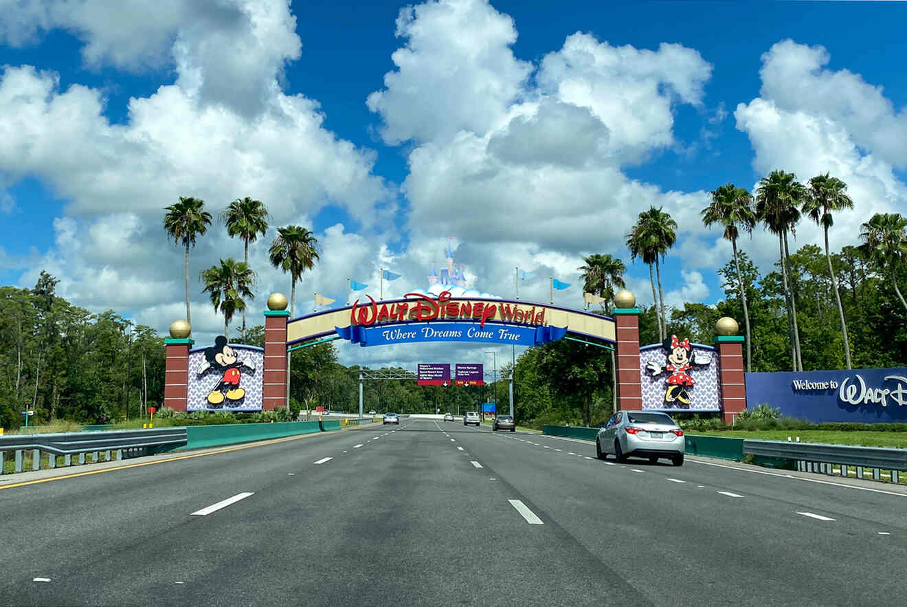 Disney World entrance banner over the road