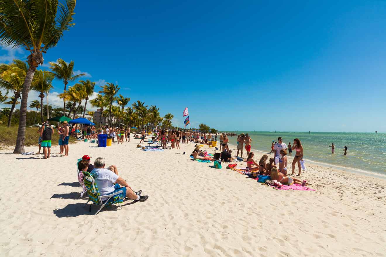 people enjoying spring break on a Key West beach in Florida.