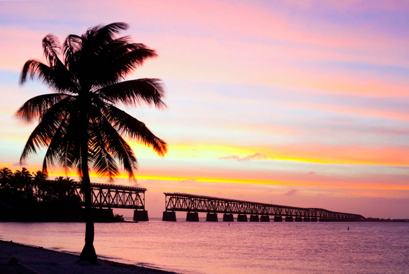 view of the Broken Bridge at Bahia Honda at sunset