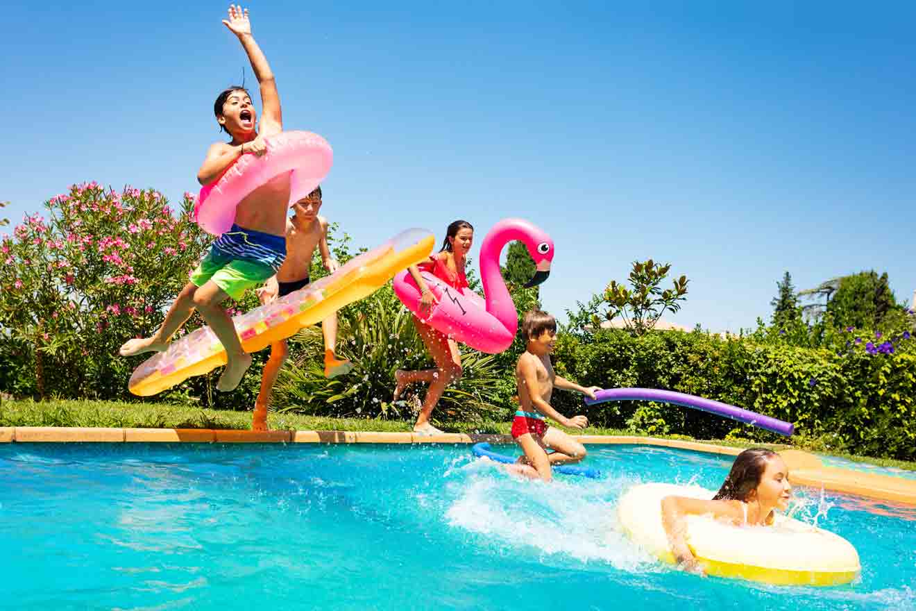 Kids have fun in swimming pool