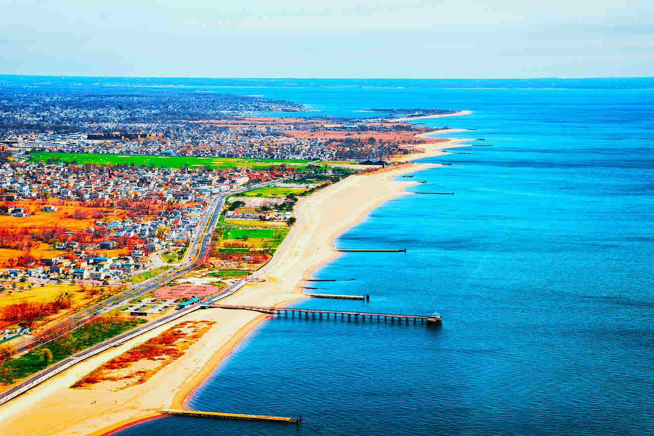 Aerial view of beach beachline and the ocean