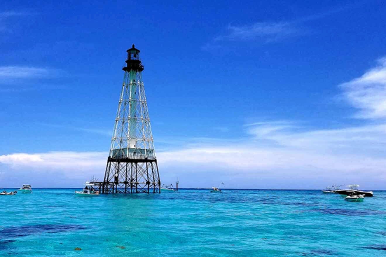 image of Alligator Reef Lighthouse and various boats