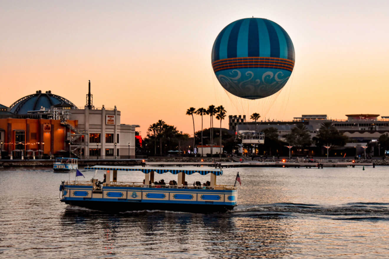 Disney Parks After Dark: boat on the background of a giant balloon