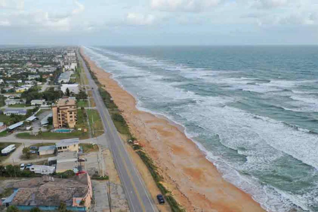 aerial view over a beach