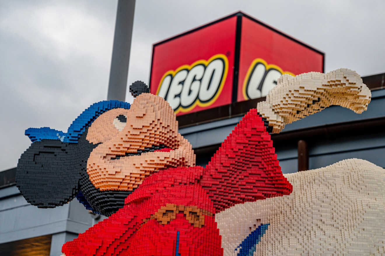 Lego store Sign and statue of Lego Mickey Mouse