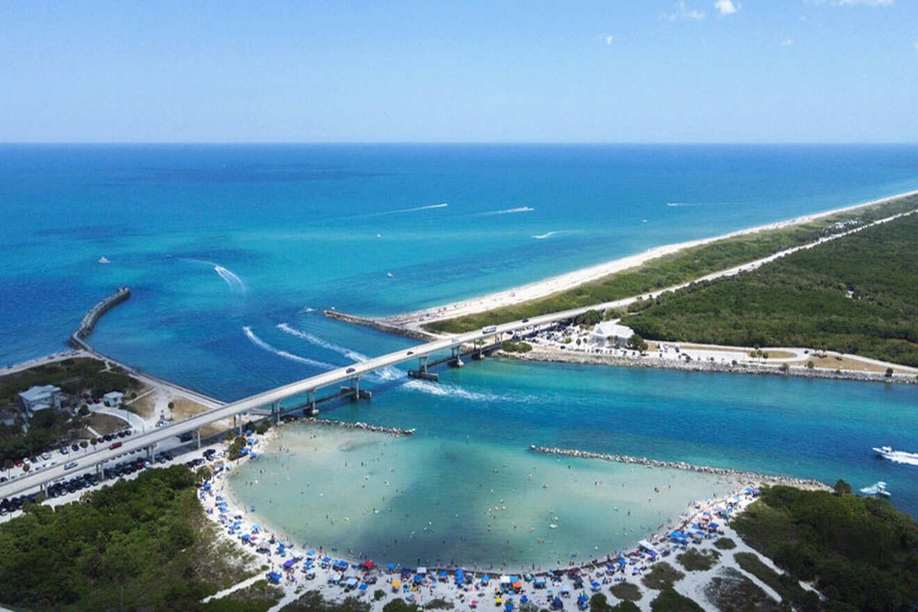 aerial view over  Sebastian Inlet State Park