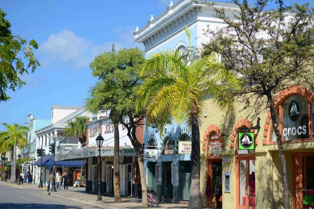 various shops and restaurants on Duval Street in Key West