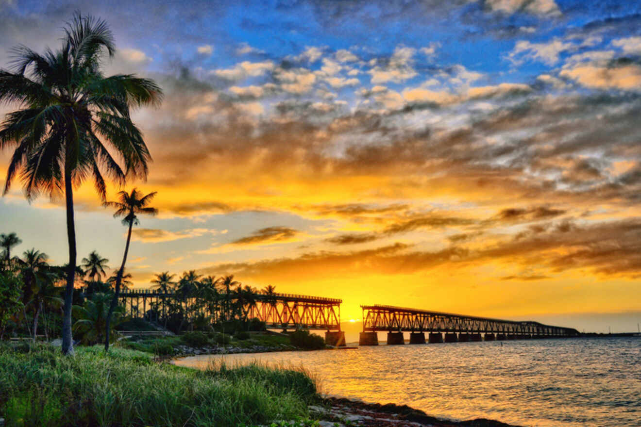 view of the Broken Bridge at Bahia Honda at sunset