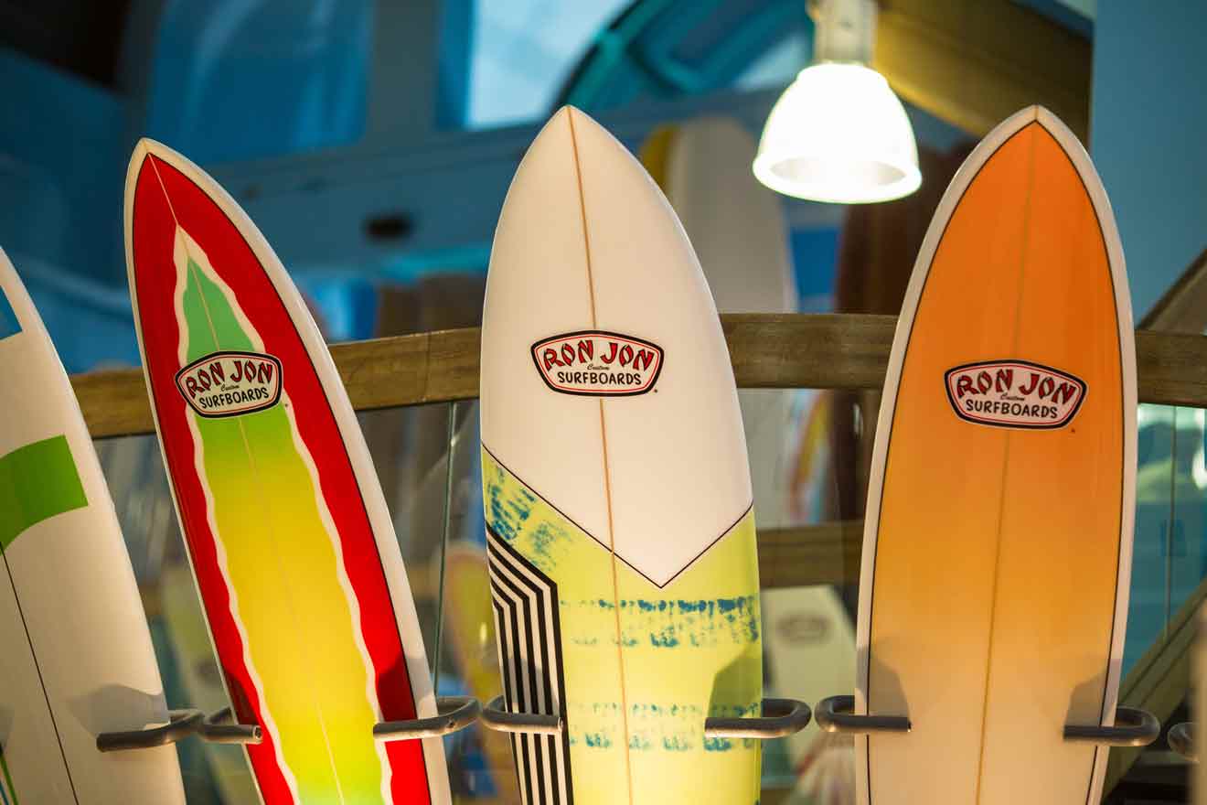 various surf boards on closeup 