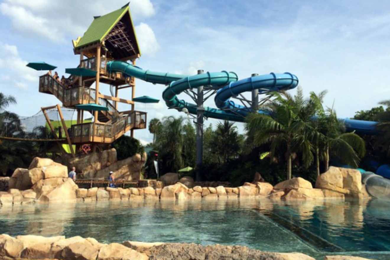 a water park with a water slide