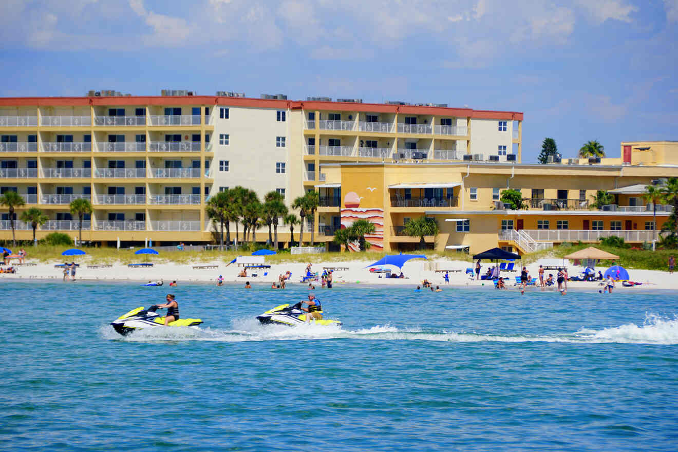 people on jet skis on the background of the beach