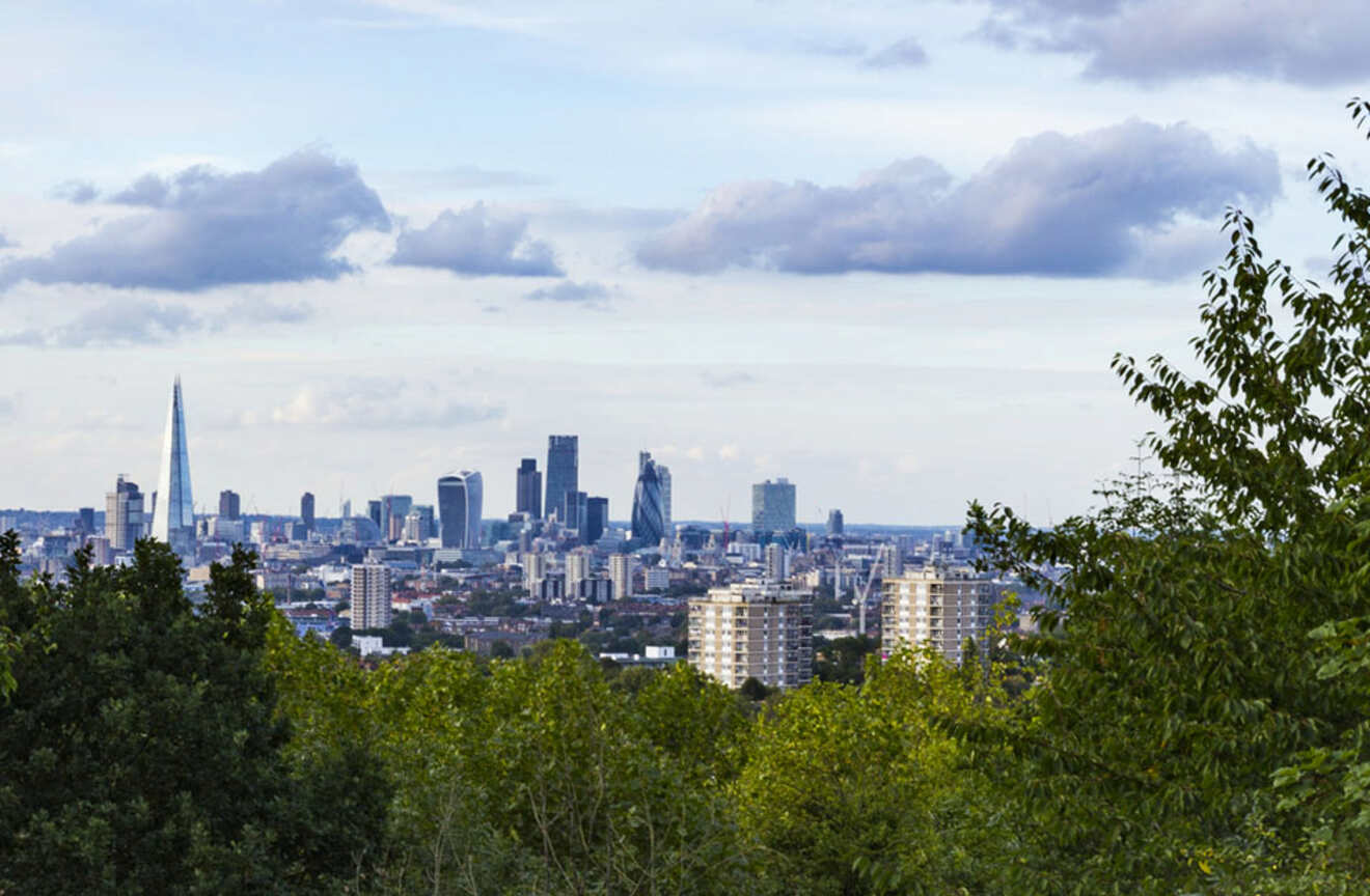 Panoramic view of London from One Tree Hill