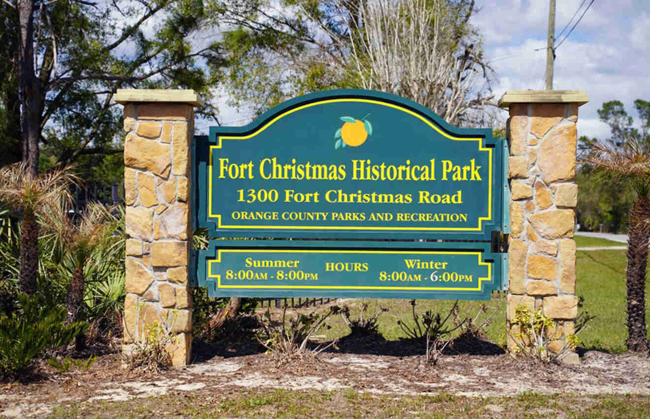 A sign for Fort Christmas Historical Park
