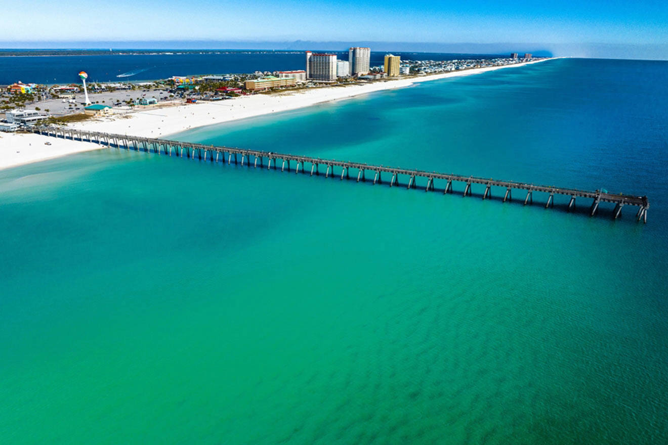 aerial view over pensacola pier at Casino beach