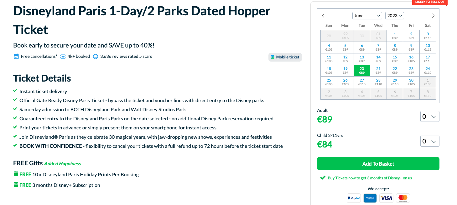 1 day 2 parks dated hopper ticket disneyland paris