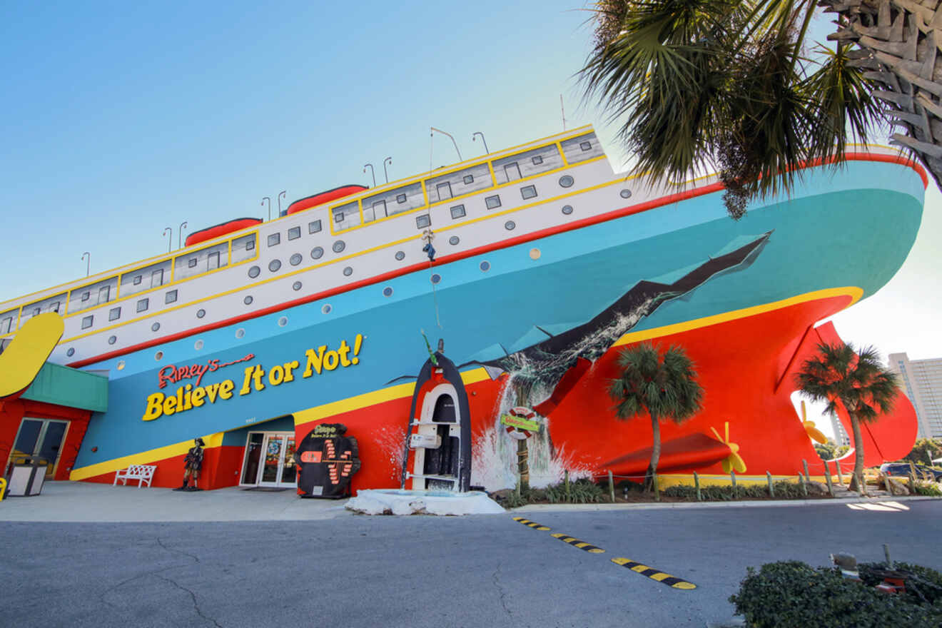 View of the exterior of the boat-shaped building of Ripley’s Believe It or Not