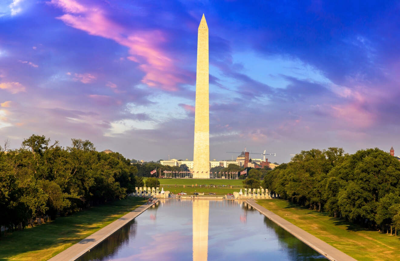 View of the Washington Monument at sunset