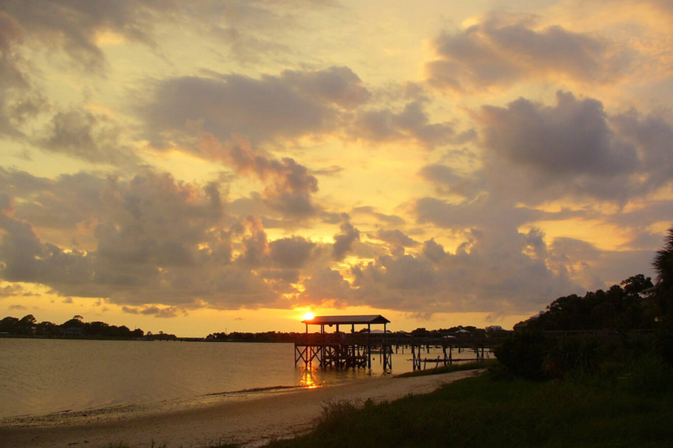 Sunset view of Cedar Key pier