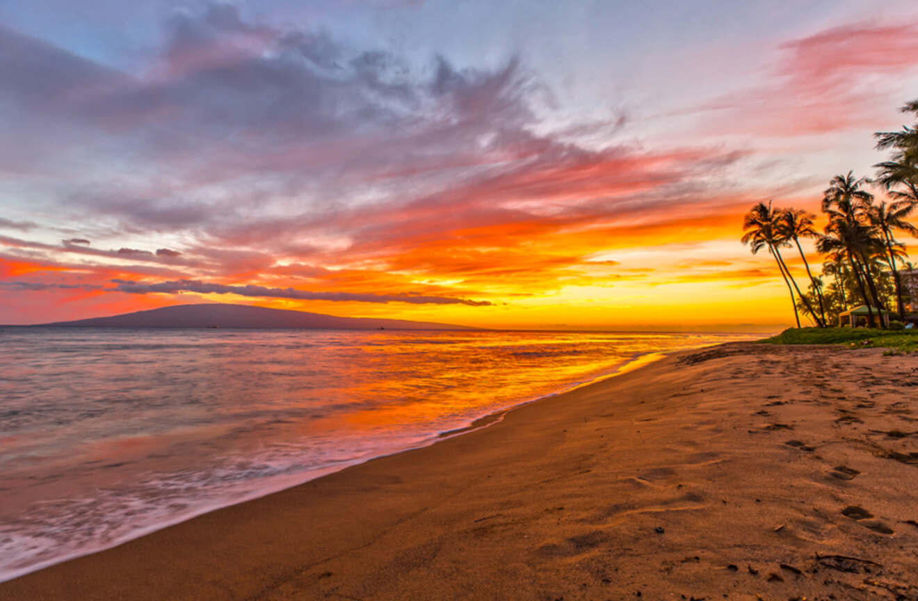 Sunset over a beach in Maui, Hawaii