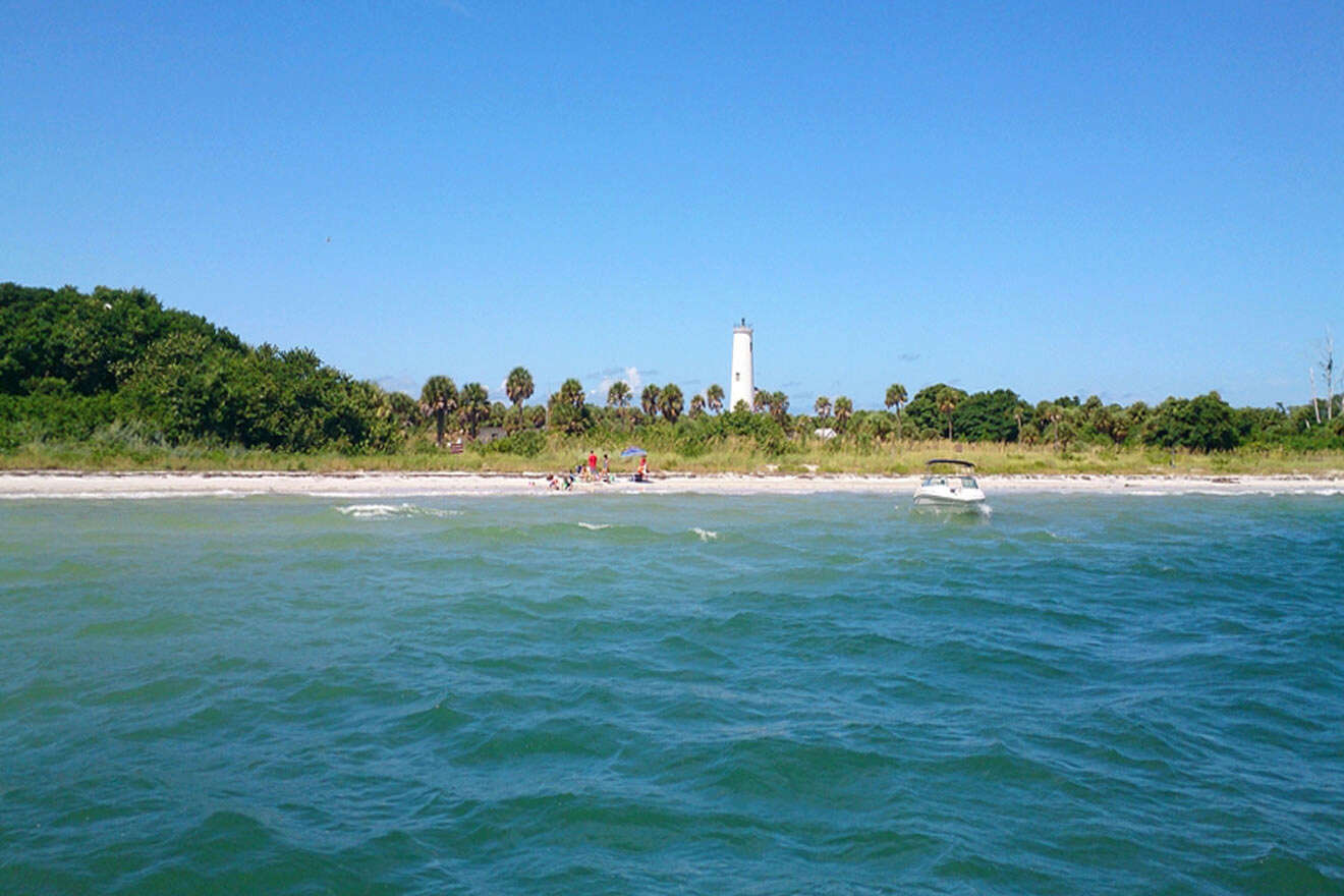 view over Egmont Key State Park and lighthouse